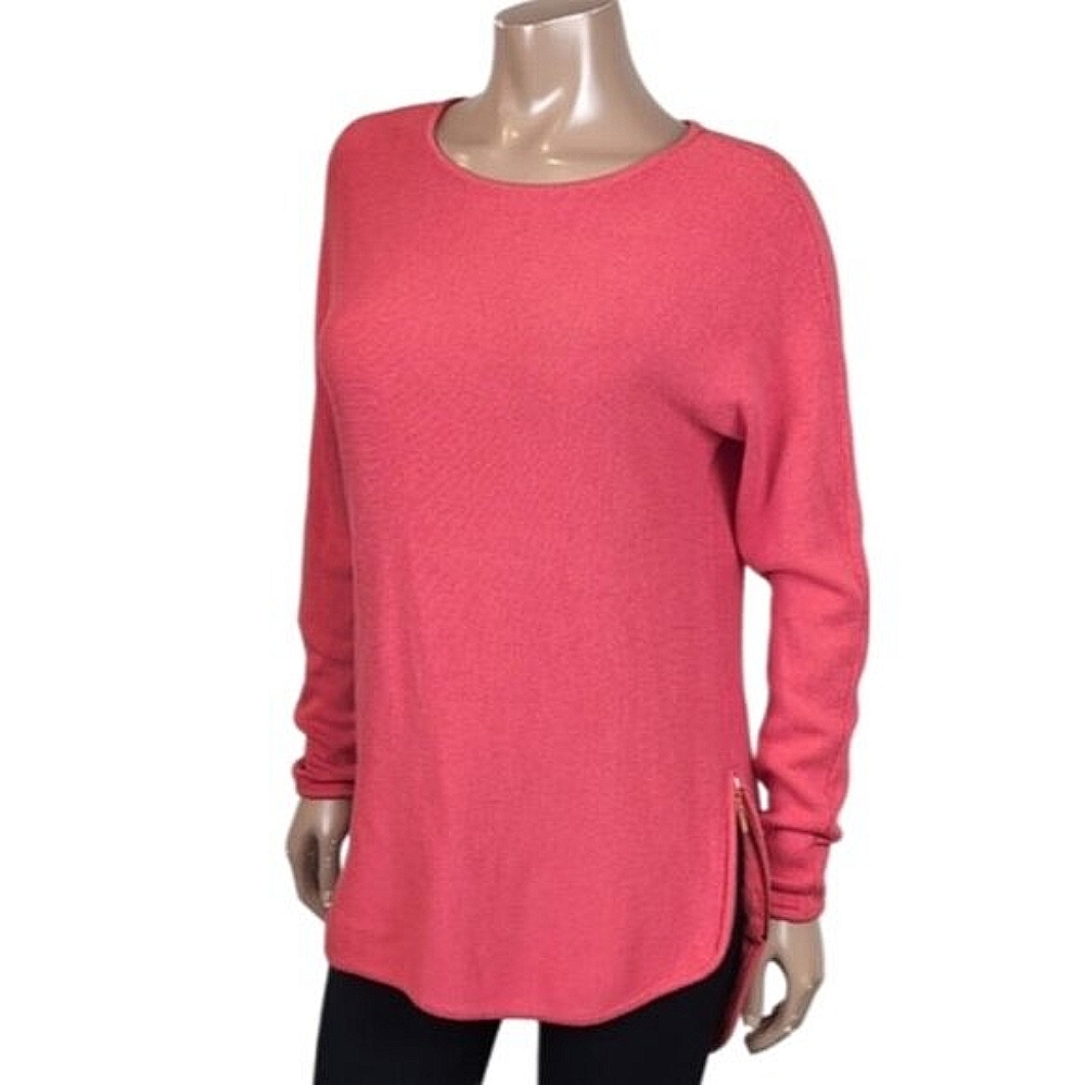 Michael Kors Tunic Sweater Shirttail Knit Gold Zipper Side Pullover Pumpkin Fall